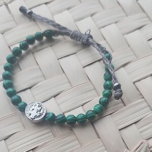 Green Beaded Bracelet with Silver Charm